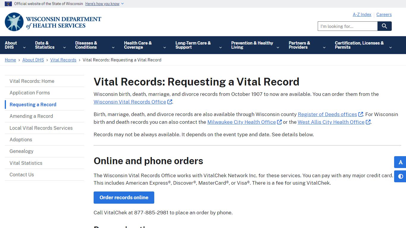 Vital Records: Requesting a Vital Record | Wisconsin Department of ...